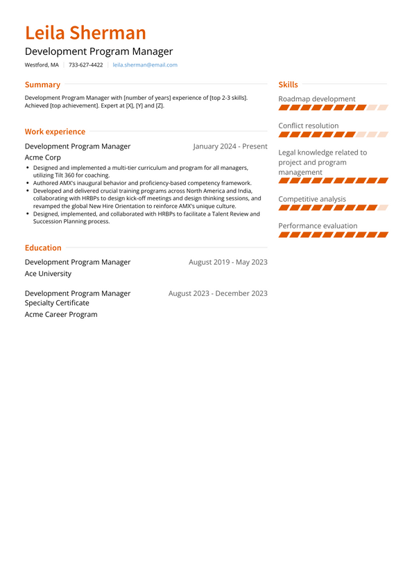 Development Program Manager Resume Examples and Templates