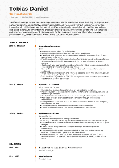 Supervisor CV Examples & Templates | VisualCV