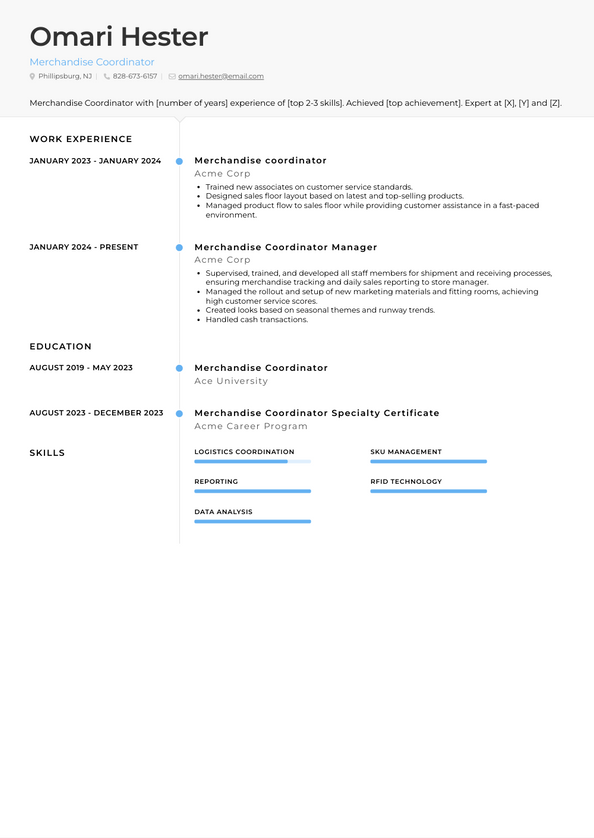 Merchandise Coordinator Resume Examples and Templates