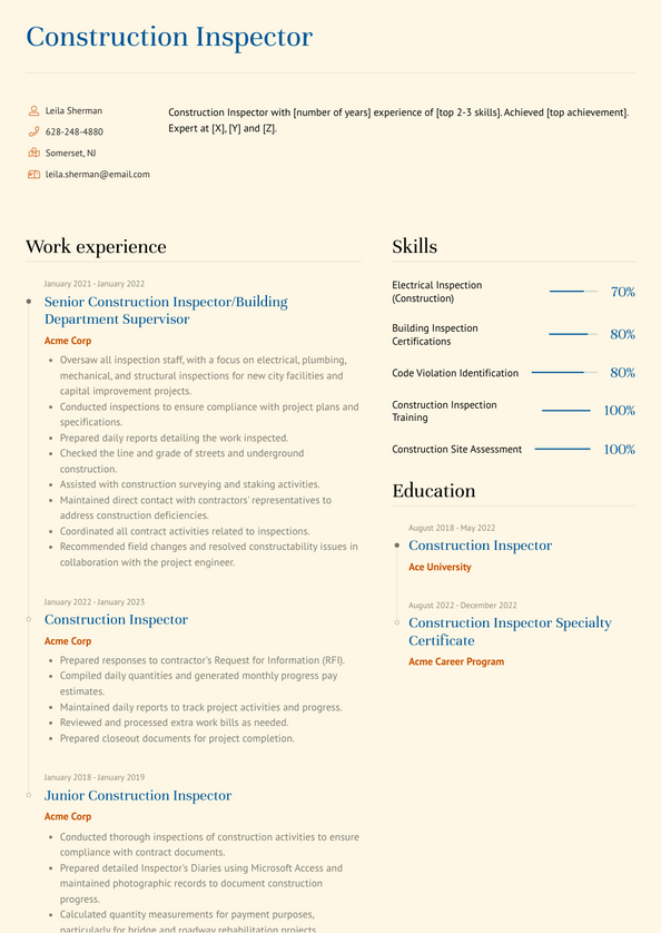 Construction Inspector Resume Examples and Templates