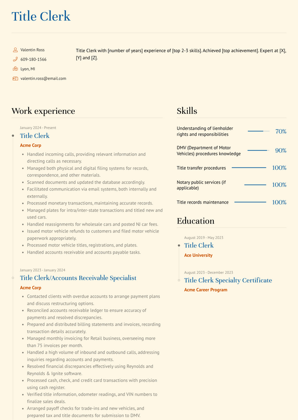 Title Clerk Resume Examples and Templates