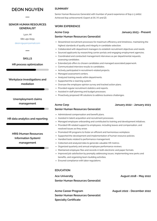 Senior Human Resources Generalist Resume Examples And Templates