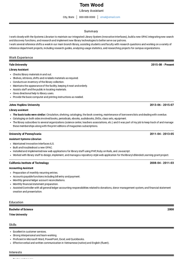 Library Assistant Resume Samples and Templates | VisualCV