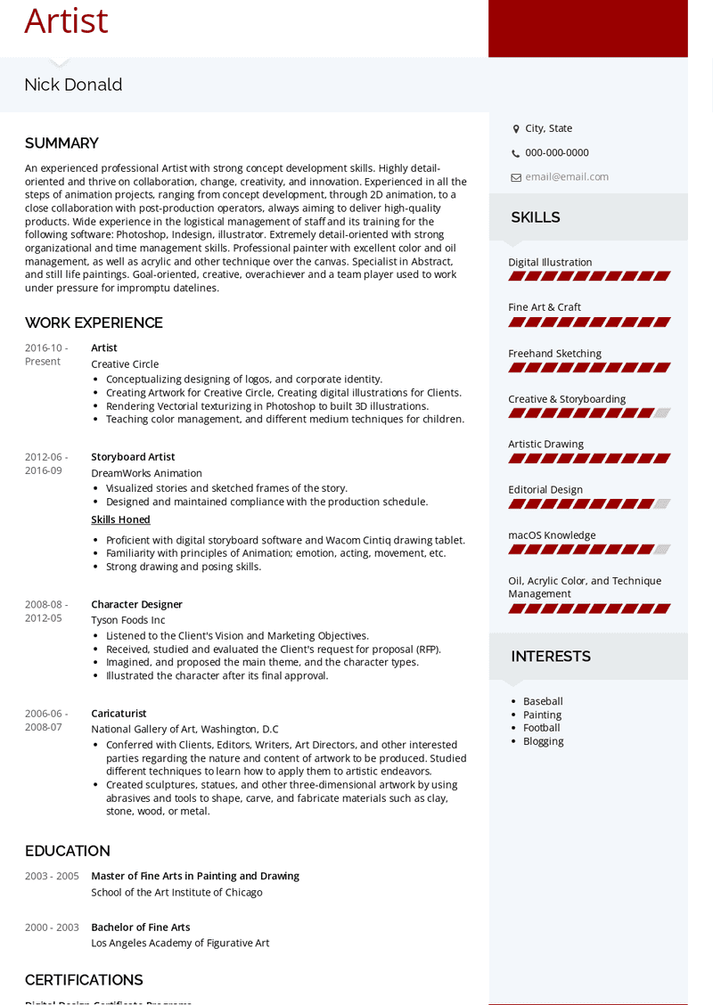 Artist - Resume Samples and Templates | VisualCV