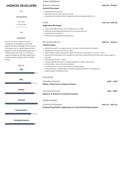 Android Developer Resume Samples and Templates | VisualCV