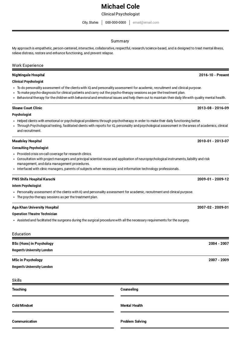 Psychologist Resume Samples and Templates | VisualCV