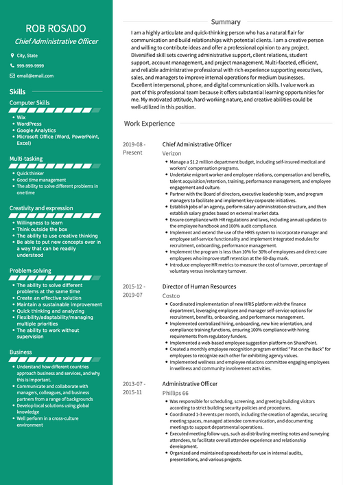 Real Professional CV Example Sample Directory VisualCV   Administrativeofficer Cv Example Avant 