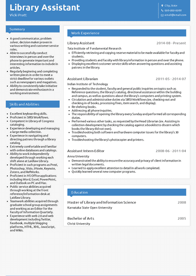 Library Assistant Resume Samples and Templates | VisualCV