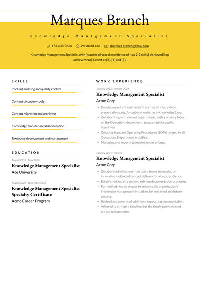 resume sample knowledge management specialist