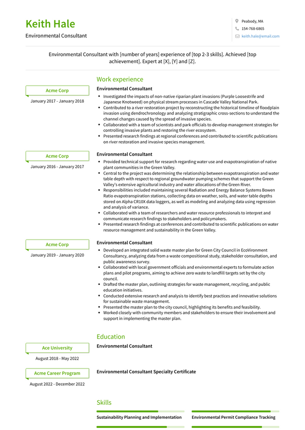 environmental consultant resume sample