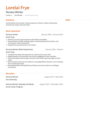 Nursery Worker Resume Examples And Templates 