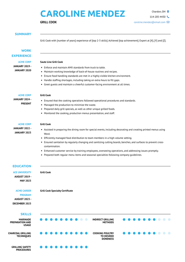 Grill Cook Resume Examples and Templates