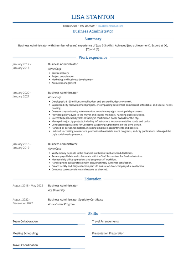 Business Administrator Resume Examples and Templates