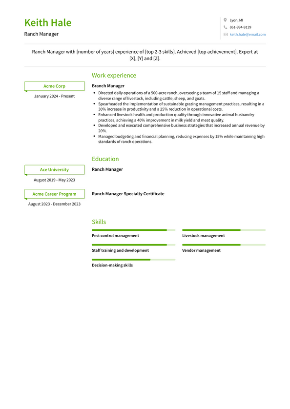 Ranch Manager Resume Examples and Templates