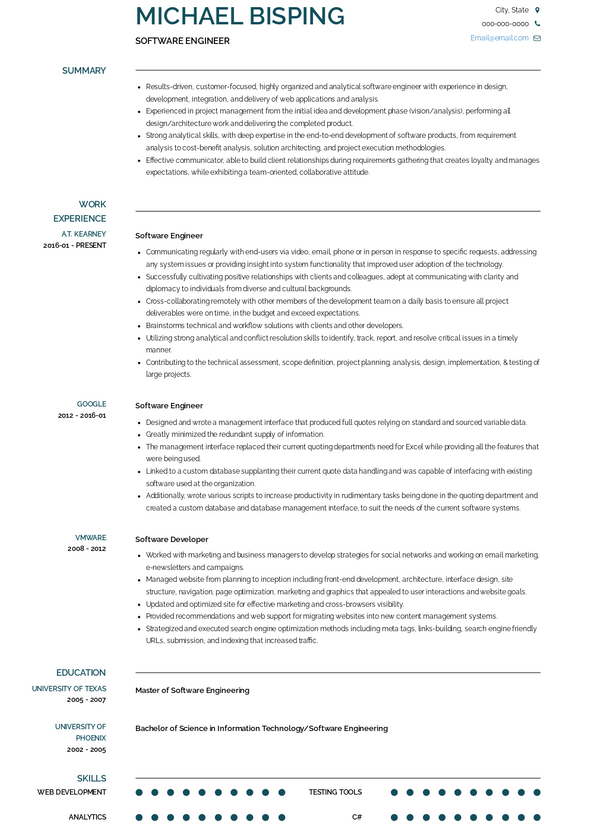 Software Engineer Resume Samples & Examples for 2024 | VisualCV