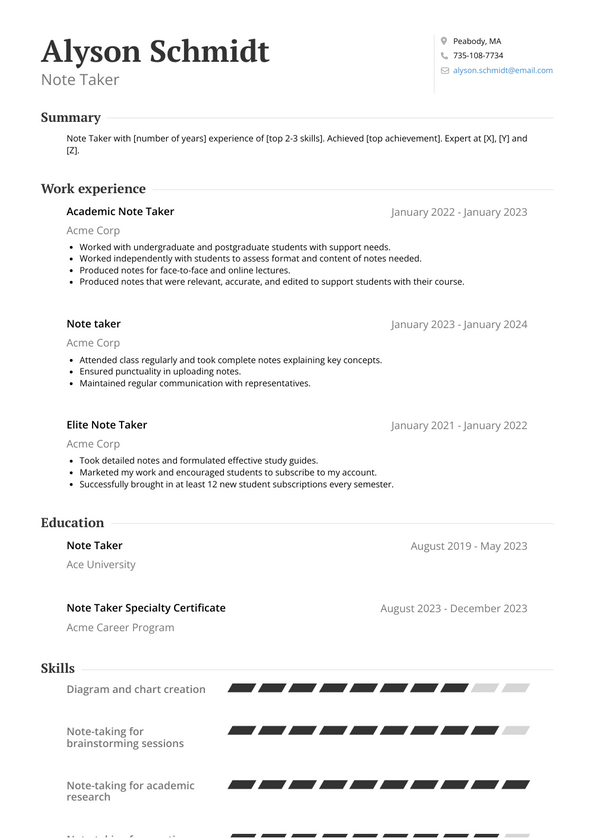 Note Taker Resume Examples and Templates