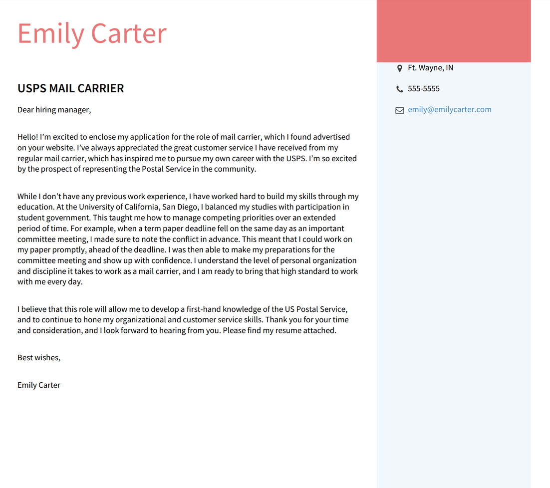 cover letter for mail carrier