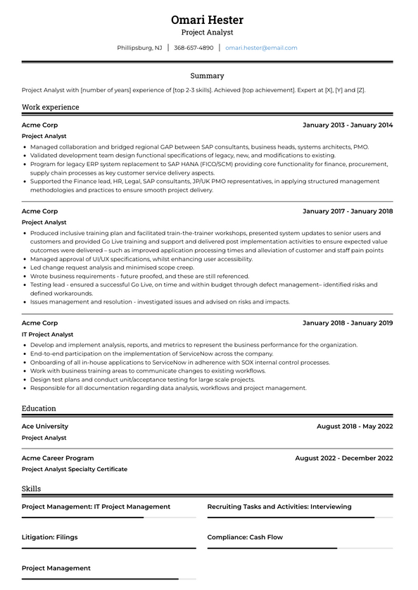 Project Analyst Resume Examples and Templates