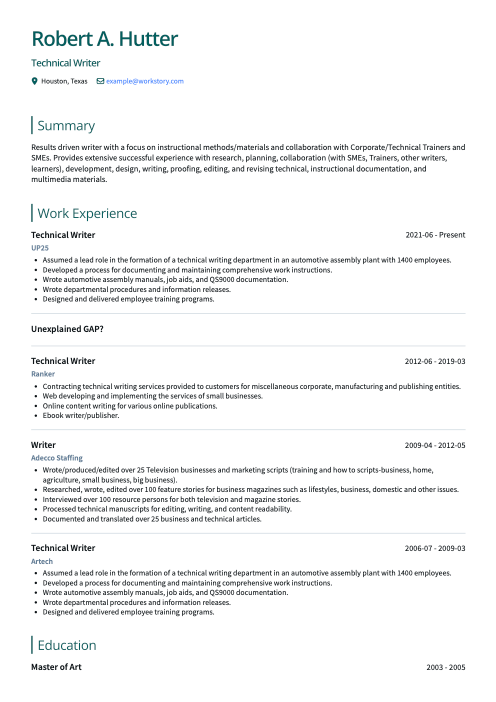 teal resume template zenith