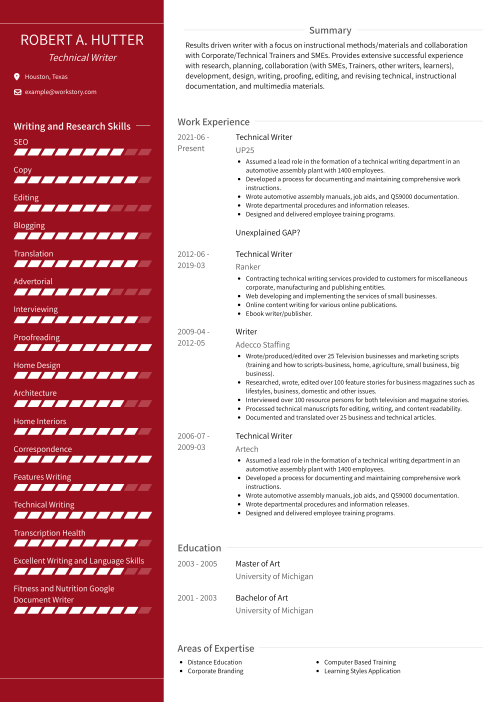 red color resume template avant