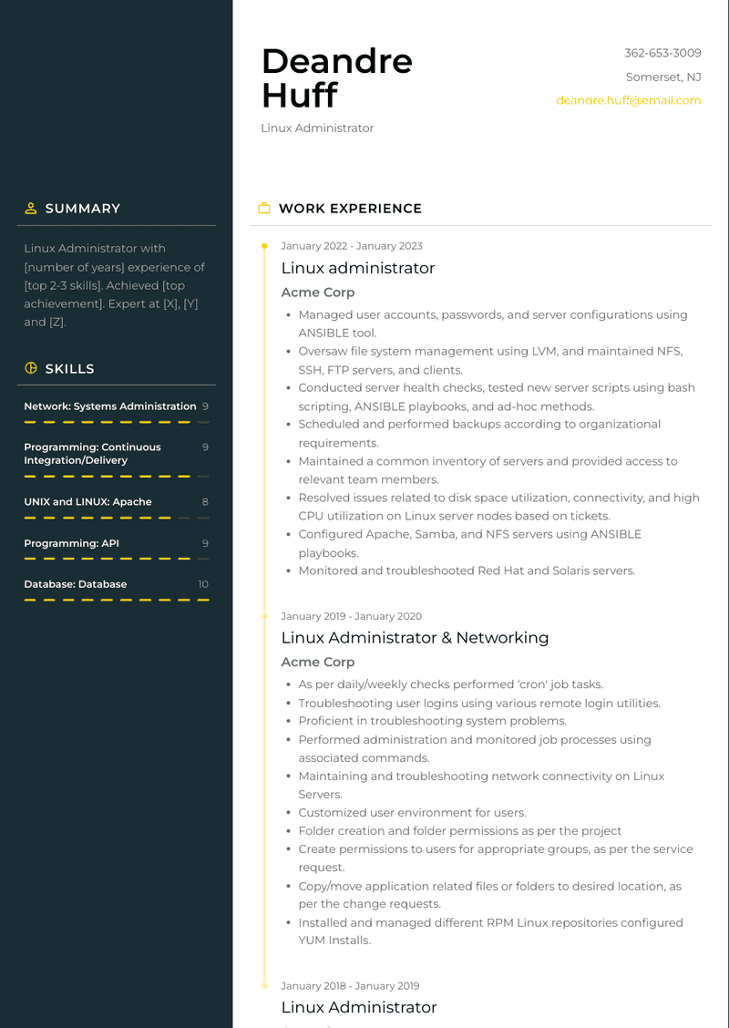 Linux Administrator Resume Sample and Template
