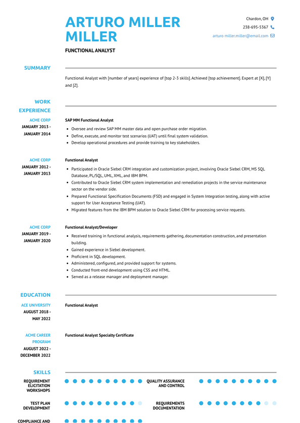 Functional Analyst Resume Examples and Templates