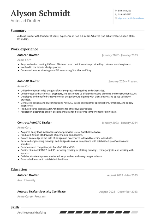 Autocad Drafter Resume Examples and Templates