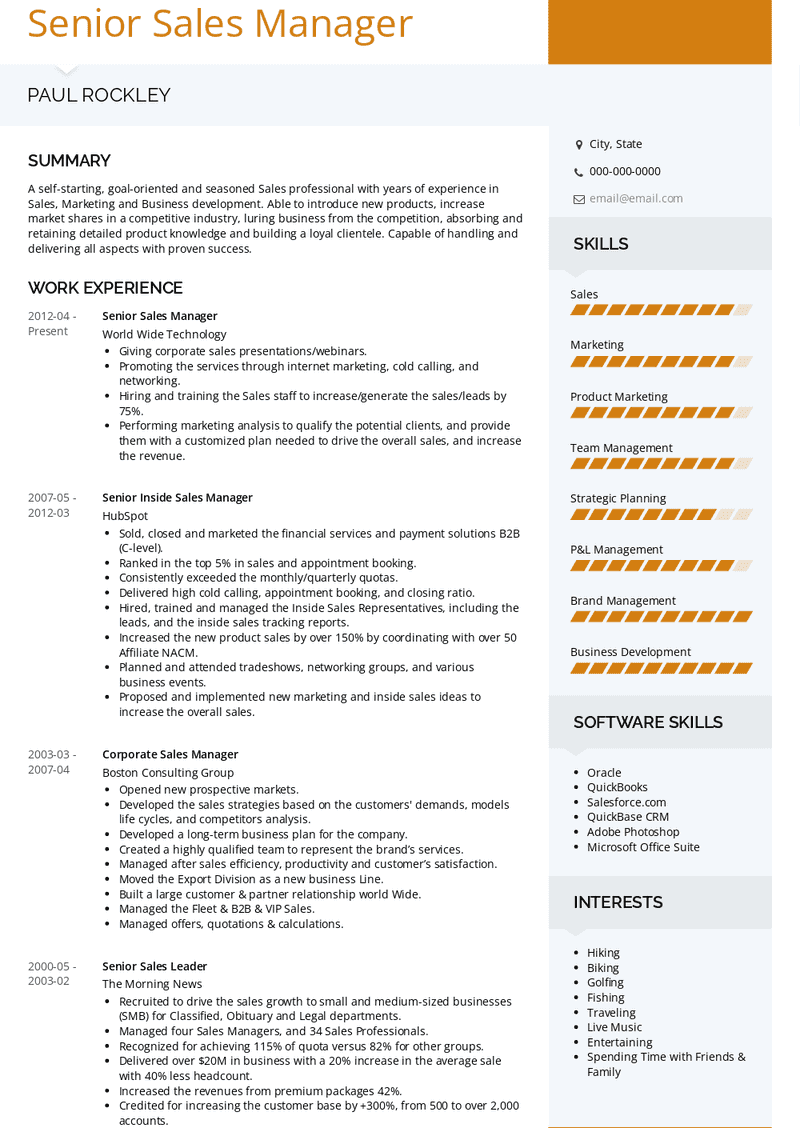Senior Sales Manager Resume Samples and Templates VisualCV