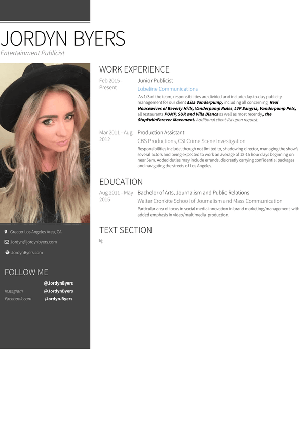 Publicist Resume Samples and Templates VisualCV