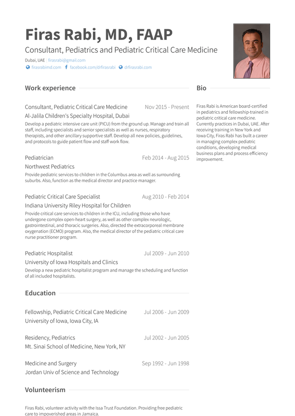 Pediatrician Resume Samples and Templates VisualCV