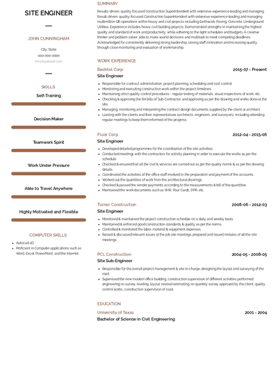 Site Engineer Resume Samples and Templates | VisualCV