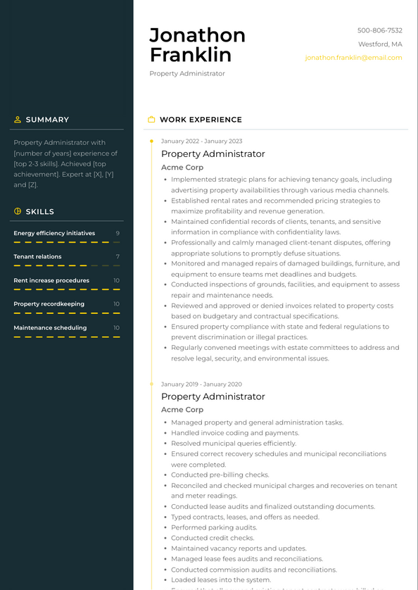 Property Administrator Resume Examples and Templates
