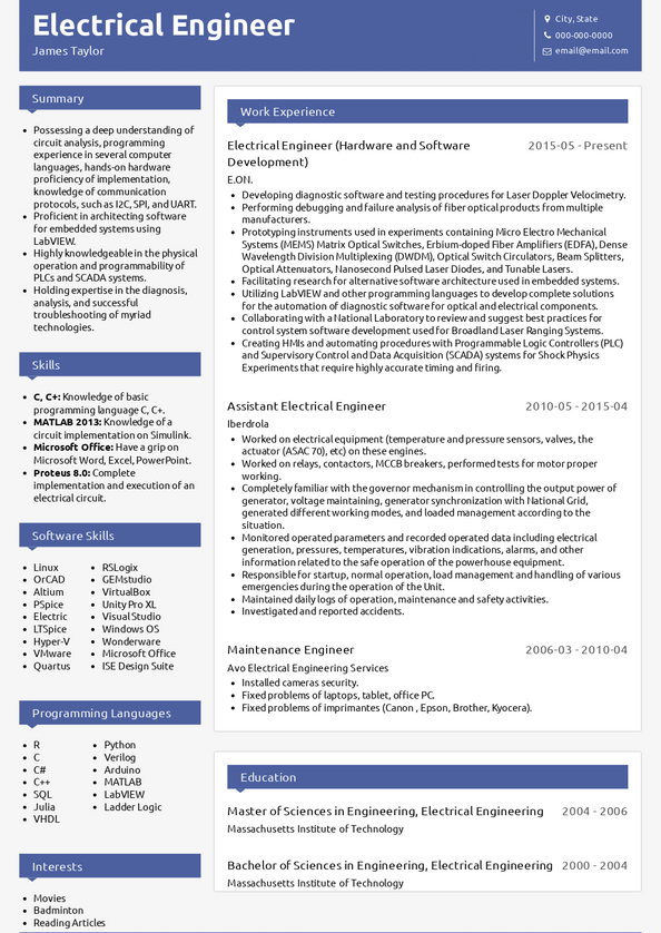 Electrical Engineer Resume Examples and Samples [Download Template ...