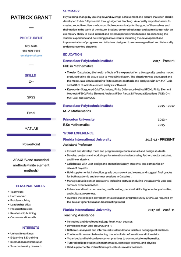 top resume templates for phd student