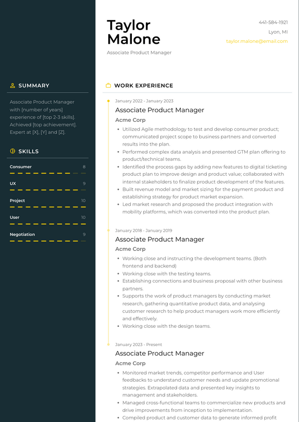 Associate Product Manager Resume Examples and Templates