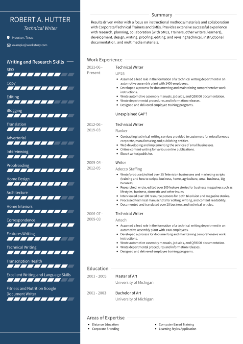 navy color resume template avant