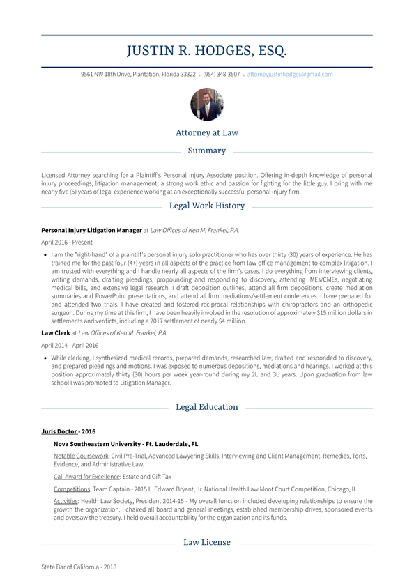 Law Clerk Resume Samples and Templates | VisualCV