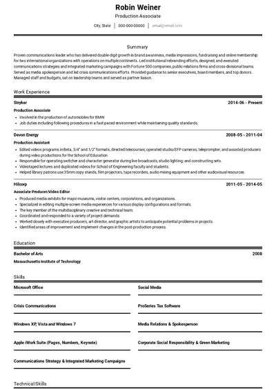 Production Associate Resume Samples and Templates | VisualCV