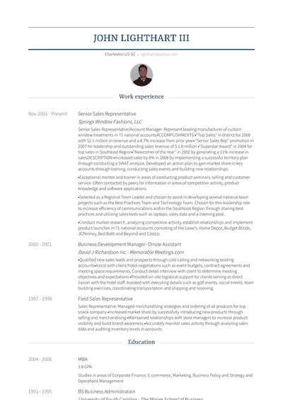 Senior Sales Representative Resume Samples and Templates | VisualCV