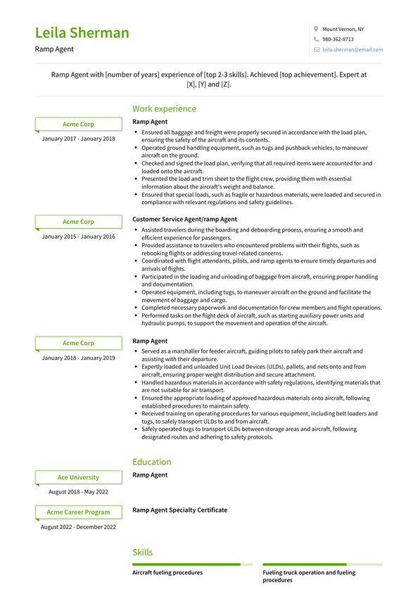 Ramp Agent Resume Examples And Templates