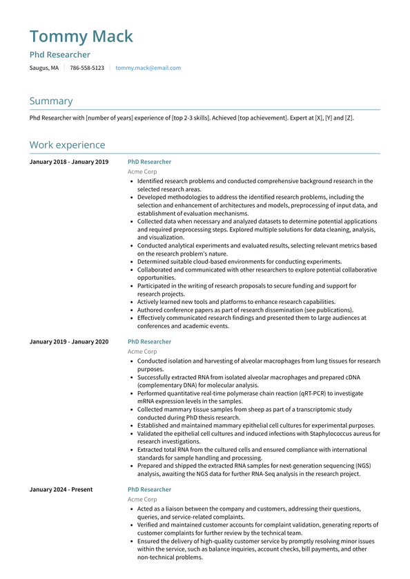 Phd Researcher Resume Examples And Templates 2330