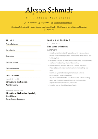 Fire Alarm Technician Resume Examples and Templates