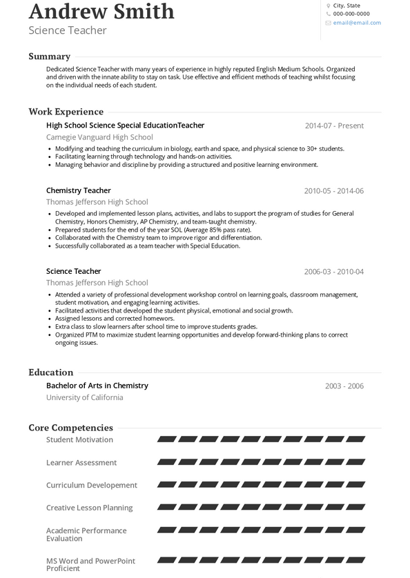 science teacher resume template