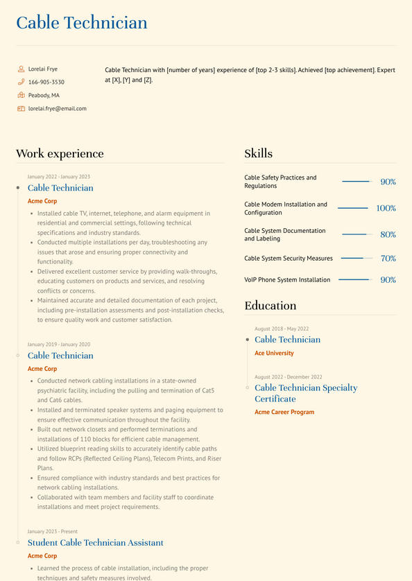 Cable Technician Resume Examples and Templates