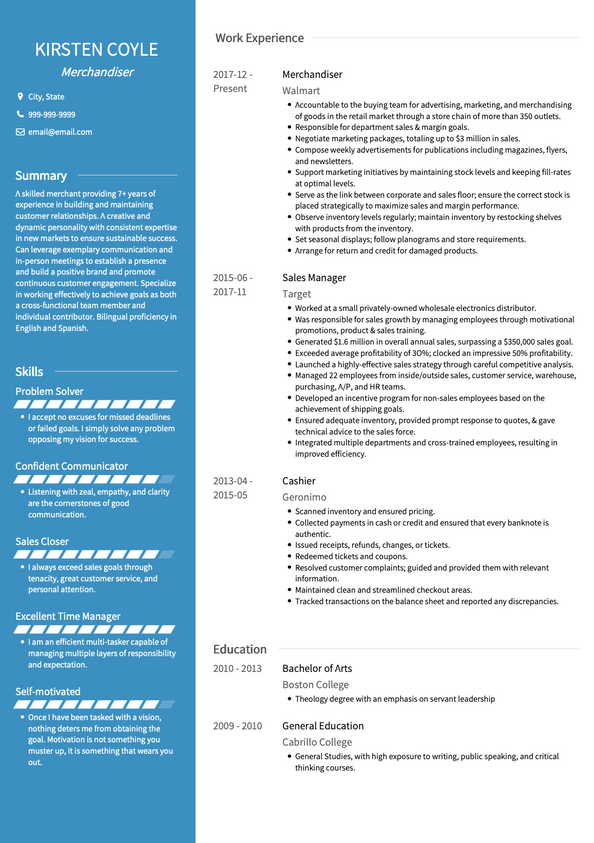 Merchandiser CV Examples & Templates | VisualCV