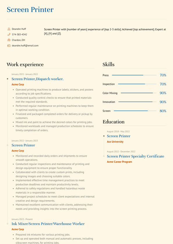 Screen Printer Resume Examples And Templates