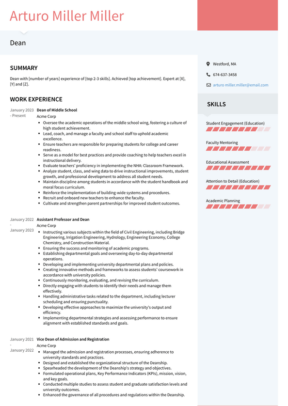 Dean Resume Examples and Templates