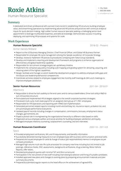 Human Resources CV Examples & Templates | VisualCV