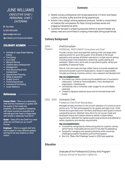 personal summary for chef resume