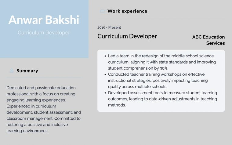 Minimalistic Resume Color Schemes for Education - Powder Blue and Light Gray